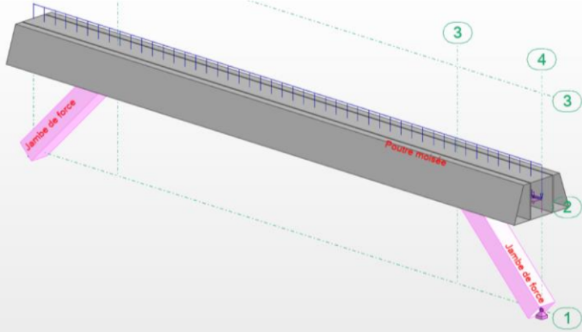 Modélisation d'une poutre bois avec moisage et jambes de force