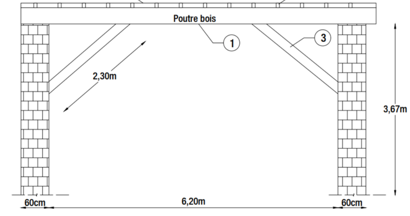 Schéma de principe d'un plancher bois avec jambes de force