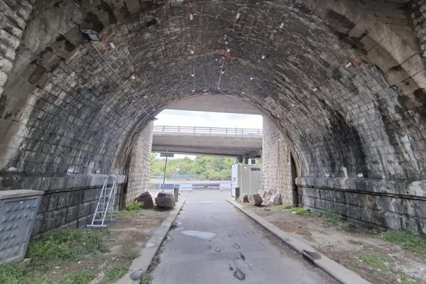 Accelerometers on Arched Bridge Accelerometers for dynamic load testing of an arched bridge