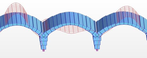 ArchedBridgeVibrationModes Digital twin and first vibration mode on an arched bridge